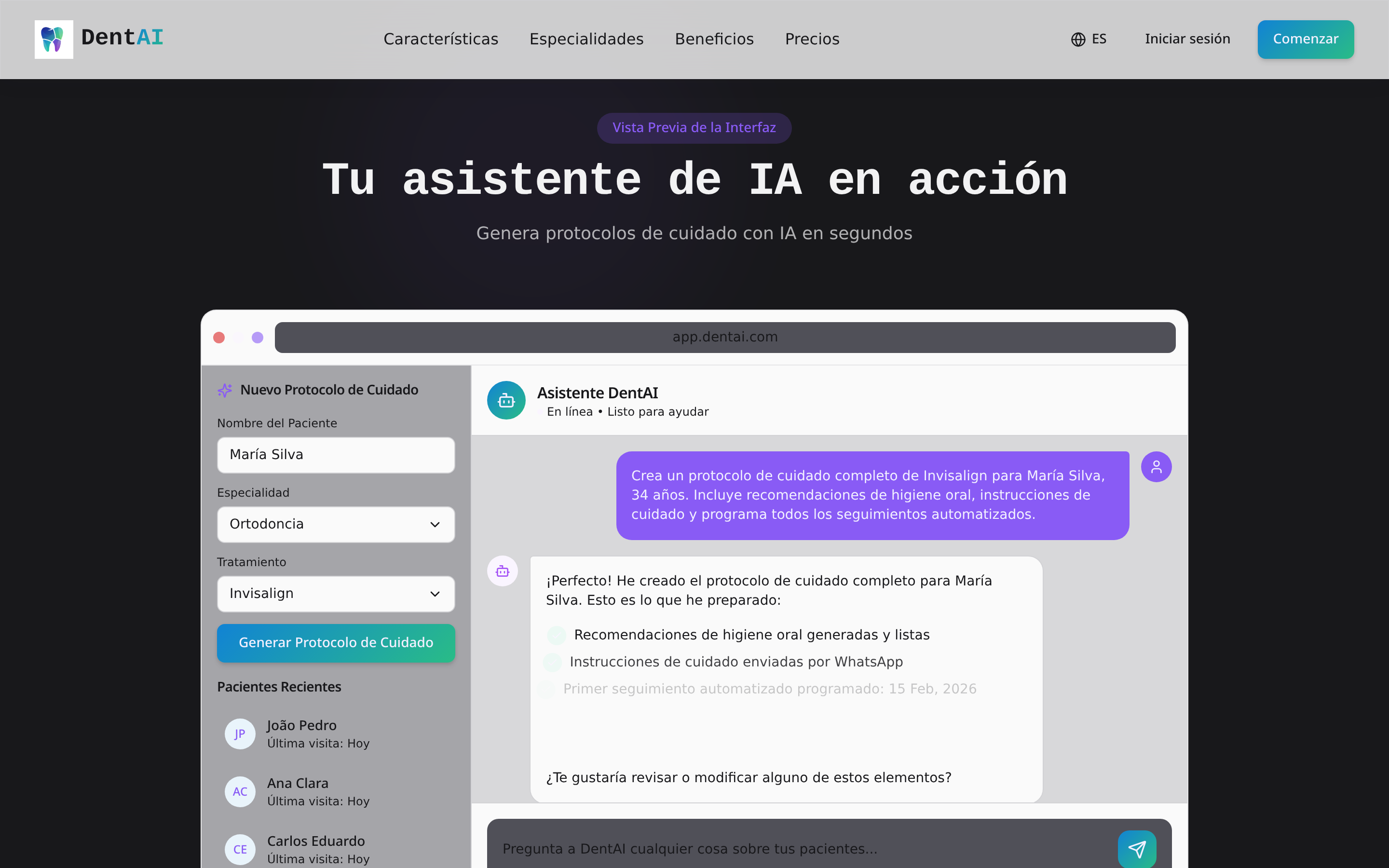 DentAI — Interfaz · Seguimiento visual de cada tratamiento